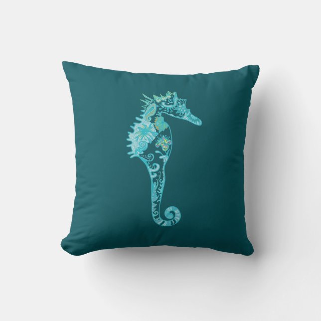 Blue Seahorse Blue Cushion (Front)