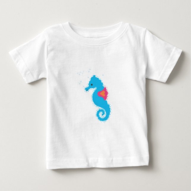 Blue Seahorse Cartoon Baby T-Shirt (Front)