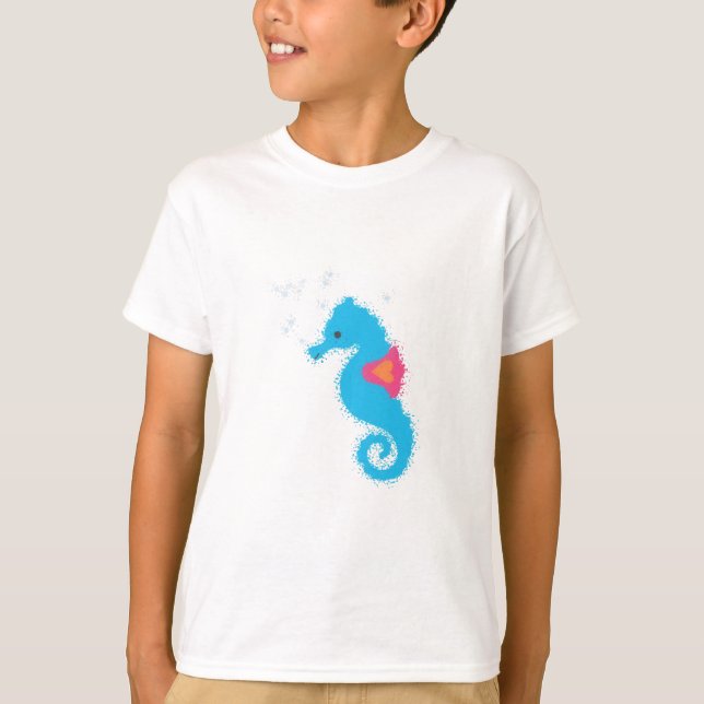 Blue Seahorse Cartoon T-Shirt (Front)