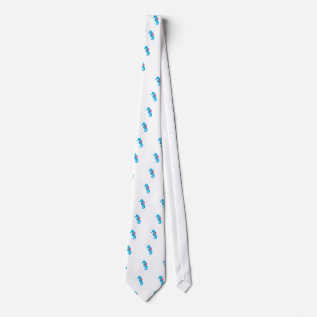 Blue Seahorse Cartoon Tie (Front)