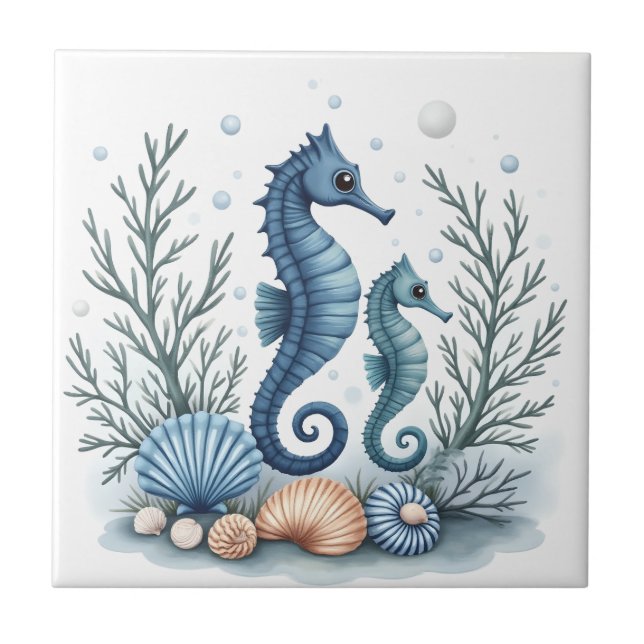 Blue Seahorse  Ceramic Tile (Front)