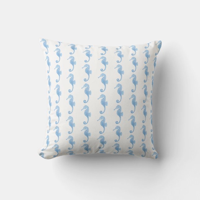 Blue Seahorse Coastal Pattern  Cushion (Front)