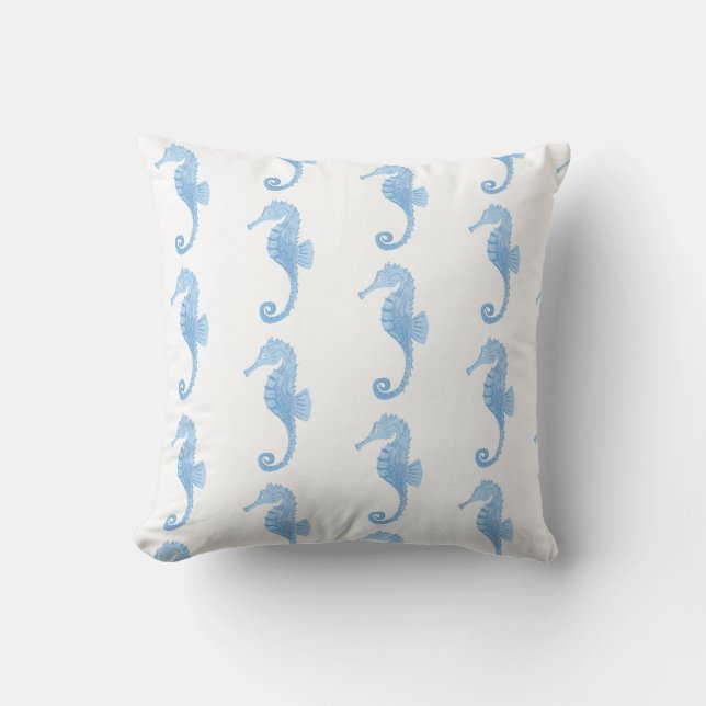 Blue Seahorse Coastal Pattern  Cushion (Front)