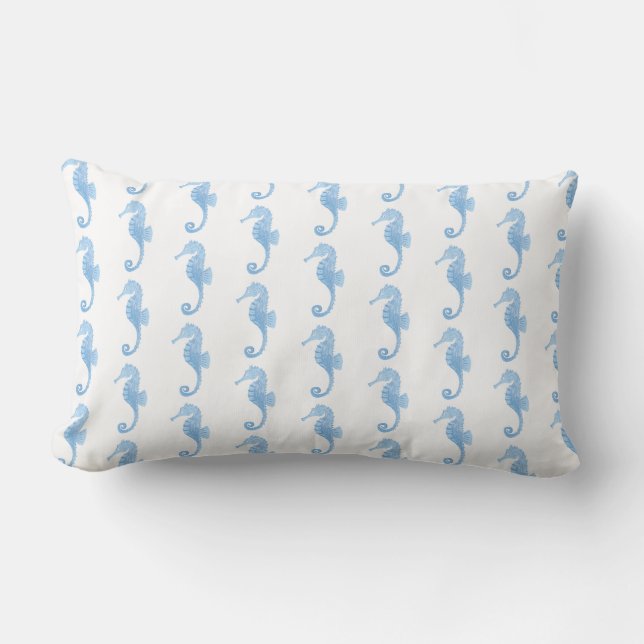 Blue Seahorse Coastal Pattern  Lumbar Cushion (Front)