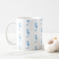 Blue Seahorse Coastal Pattern Mug