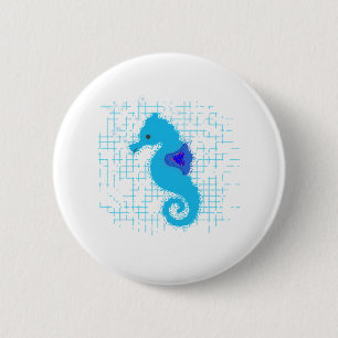 Blue Seahorse On Distressed Background 6 Cm Round Badge