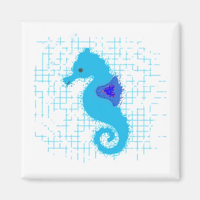 Blue Seahorse On Distressed Background Magnet (Front)