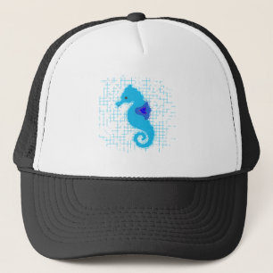 Blue Seahorse On Distressed Background Trucker Hat