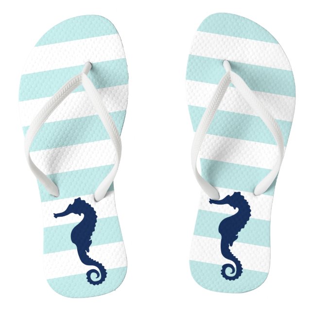 Blue Seahorse on Mint Stripes Thongs (Footbed)