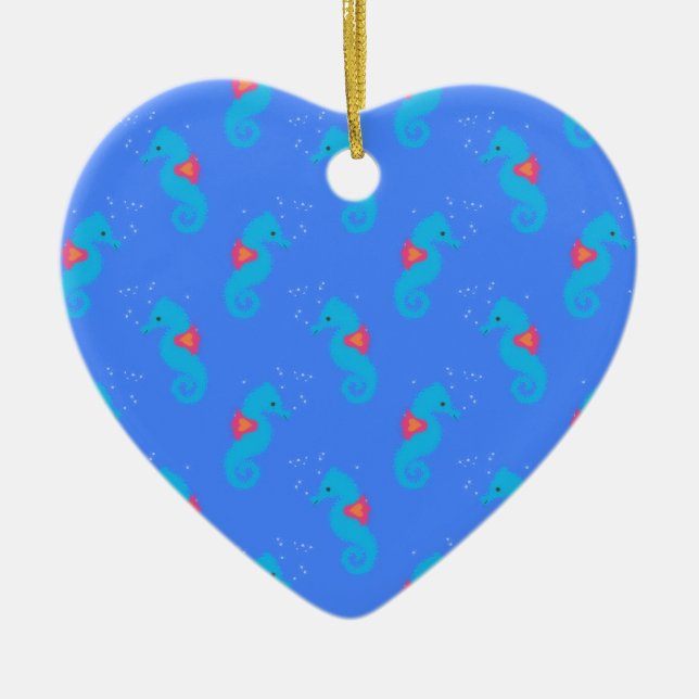 Blue Seahorse Pattern Ceramic Tree Decoration (Front)