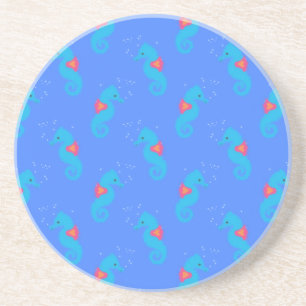 Blue Seahorse Pattern Coaster