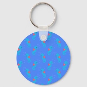 Blue Seahorse Pattern Key Ring