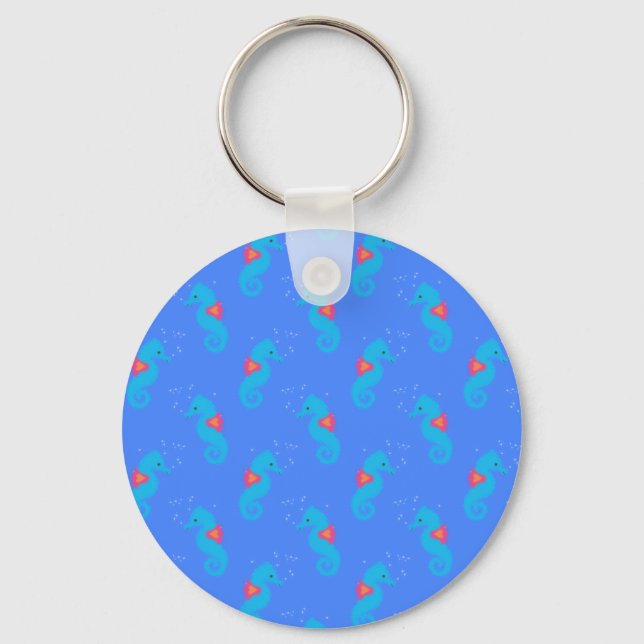 Blue Seahorse Pattern Key Ring (Front)