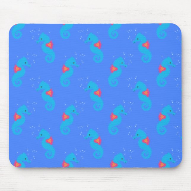Blue Seahorse Pattern Mouse Pad (Front)
