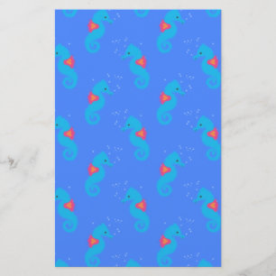 Blue Seahorse Pattern Stationery