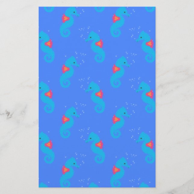 Blue Seahorse Pattern Stationery (Front)
