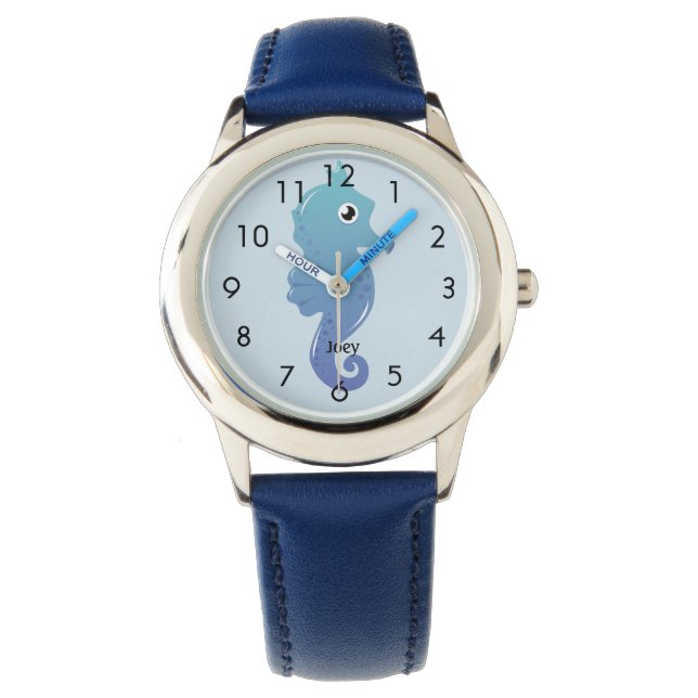 Blue Seahorse Personalised Child's Watch (Front)