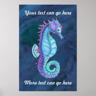 Blue Seahorse Print