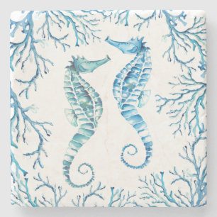 Blue Seahorse Tropical Fish Stone Coaster