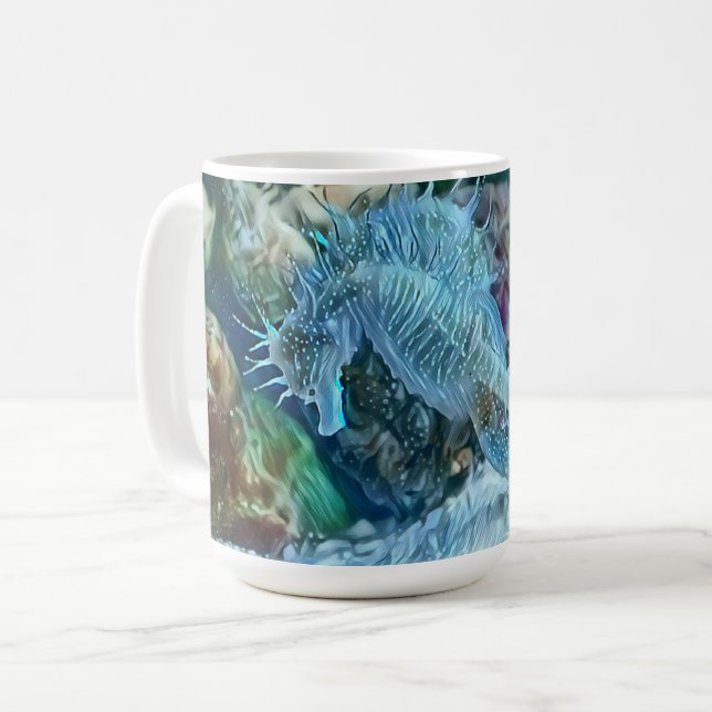 Blue Seahorse Underwater Coral Reef Coffee Mug (Front Left)