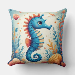 🐚 Blue Seahorse Whimsical Ocean Decor For Kids Cushion