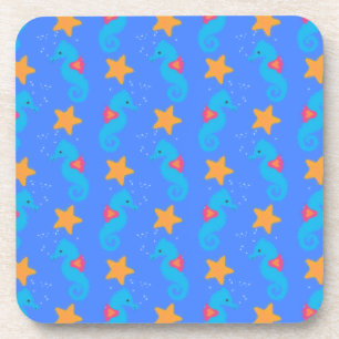 Blue Seahorses And Starfish Pattern Coaster