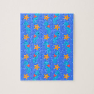 Blue Seahorses And Starfish Pattern Jigsaw Puzzle