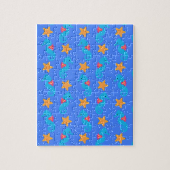 Blue Seahorses And Starfish Pattern Jigsaw Puzzle (Vertical)