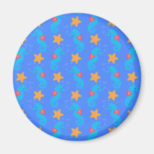Blue Seahorses And Starfish Pattern Magnet