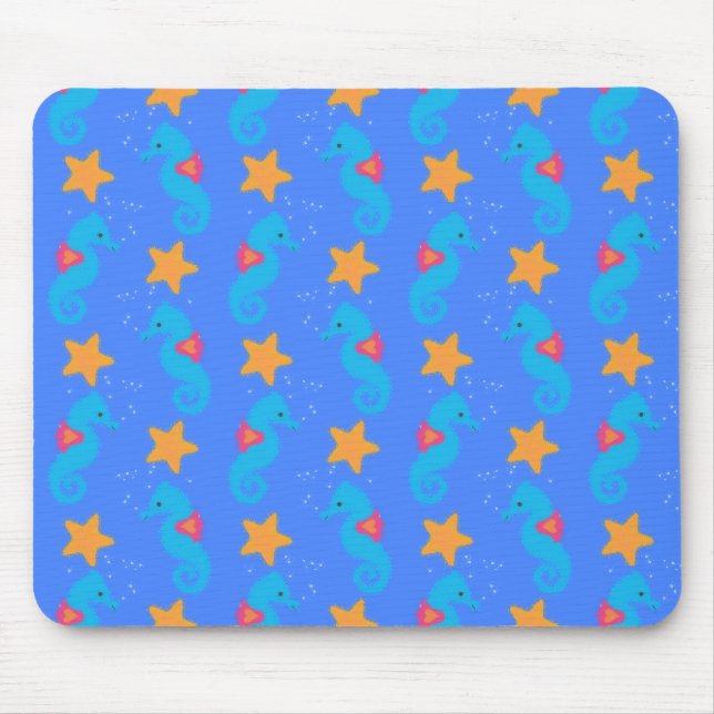 Blue Seahorses And Starfish Pattern Mouse Pad (Front)