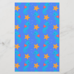 Blue Seahorses And Starfish Pattern Stationery