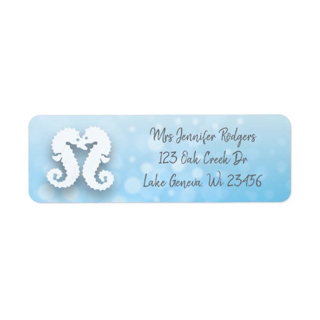 Blue Seahorses Beachy Return Address Label (Front)