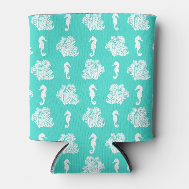 Blue Seahorses Coastal Beach Can Cooler (Front)