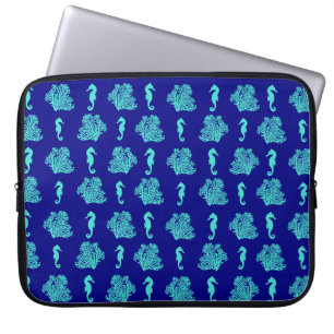 Blue Seahorses Coastal Beach Laptop Sleeve