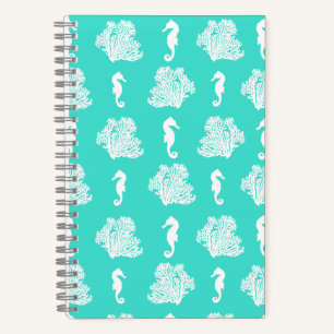 Blue Seahorses Coastal Beach Notebook