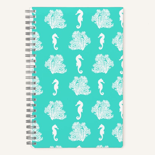 Blue Seahorses Coastal Beach Notebook (Front)