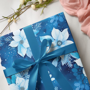 Blue Seamless Paper Christmas Floral Pattern