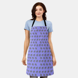 Blue Seamless Retro Style Grey Stars Pattern Apron