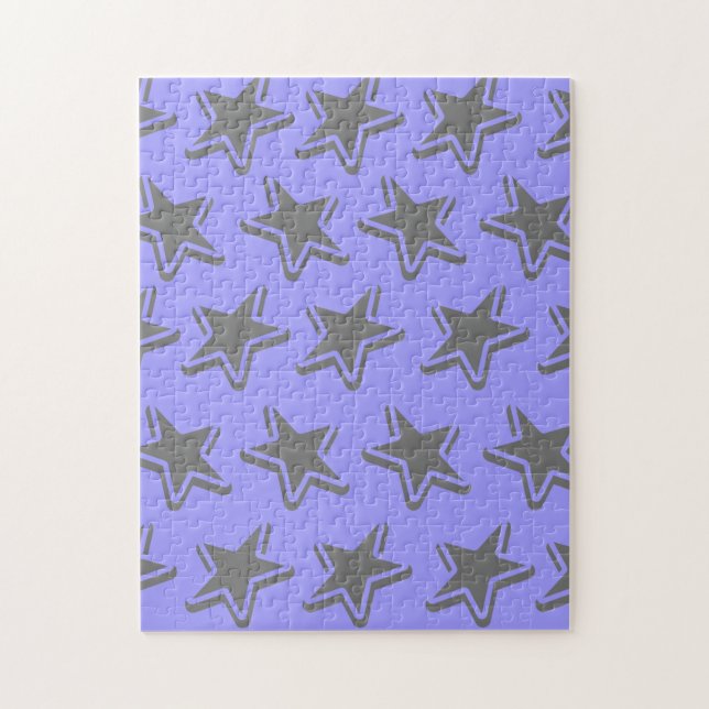 Blue Seamless Retro Style Grey Stars Pattern Jigsaw Puzzle (Vertical)
