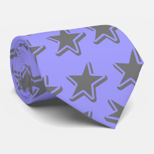 Blue Seamless Retro Style Grey Stars Pattern Tie