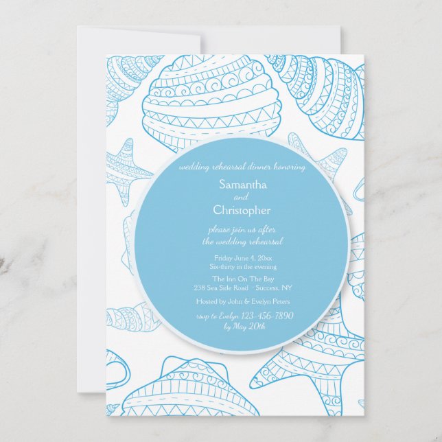 Blue Seas Shells Invitation (Front)