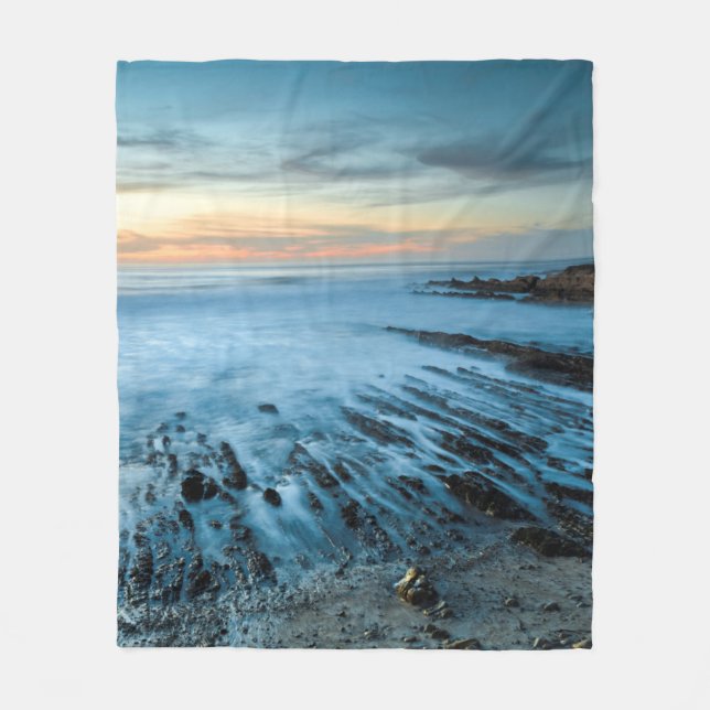 Blue seascape at sunset, California Fleece Blanket (Front)
