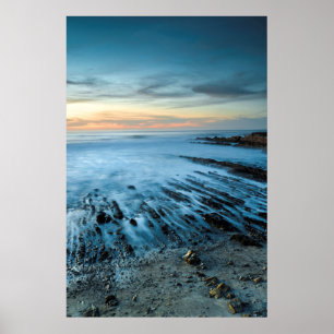 Blue seascape at sunset, California Poster