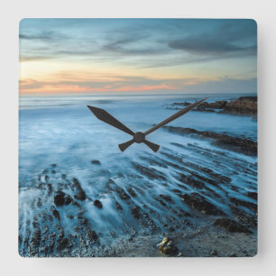 Blue seascape at sunset, California Square Wall Clock
