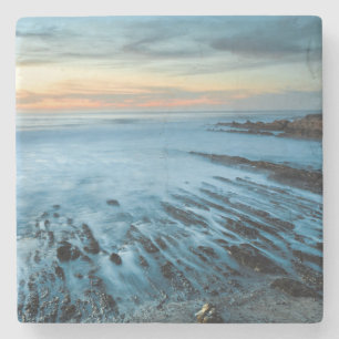 Blue seascape at sunset, California Stone Coaster