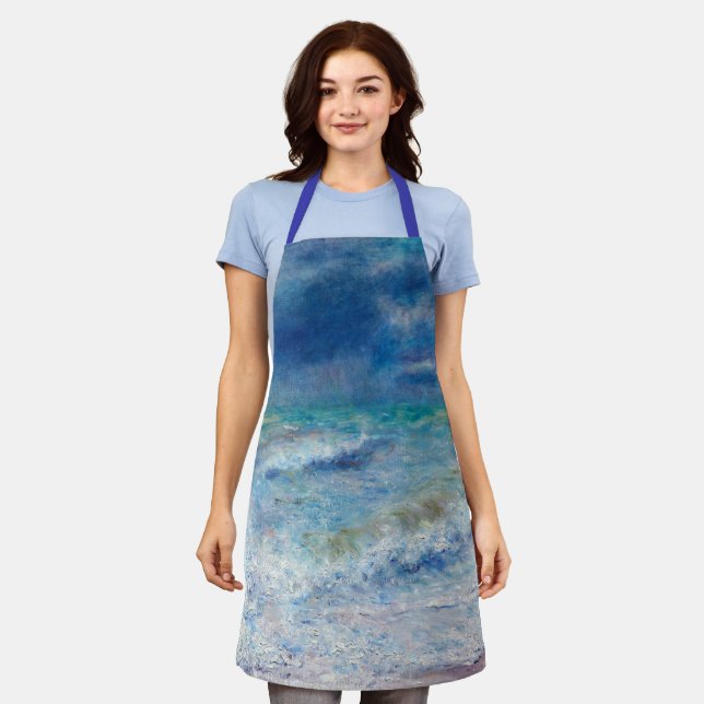 Blue Seascape by Renoir Impressionist Painting Apron (Worn)