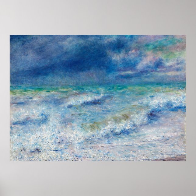 Blue Seascape by Renoir Impressionist Painting Poster (Front)