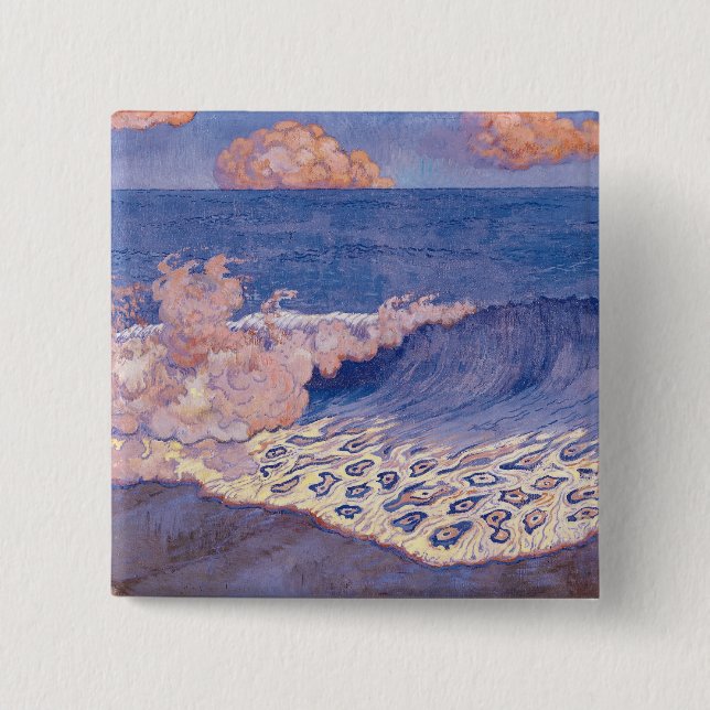 Blue seascape, Wave Effect, c.1893 15 Cm Square Badge (Front)