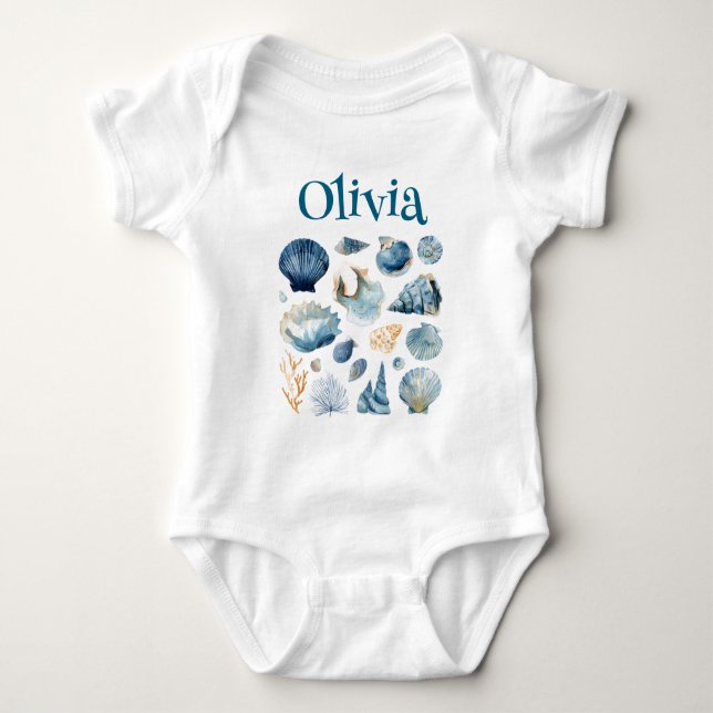 Blue Seashell Baby Bodysuit | Custom Name (Front)