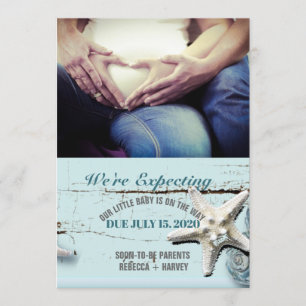 blue seashell beach Photo Pregnancy Announcement